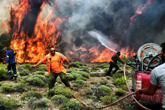   Whether in Greece (above), Sweden (l.) Or California (r.): On many fronts, firefighters are currently fighting dangerous flames. 