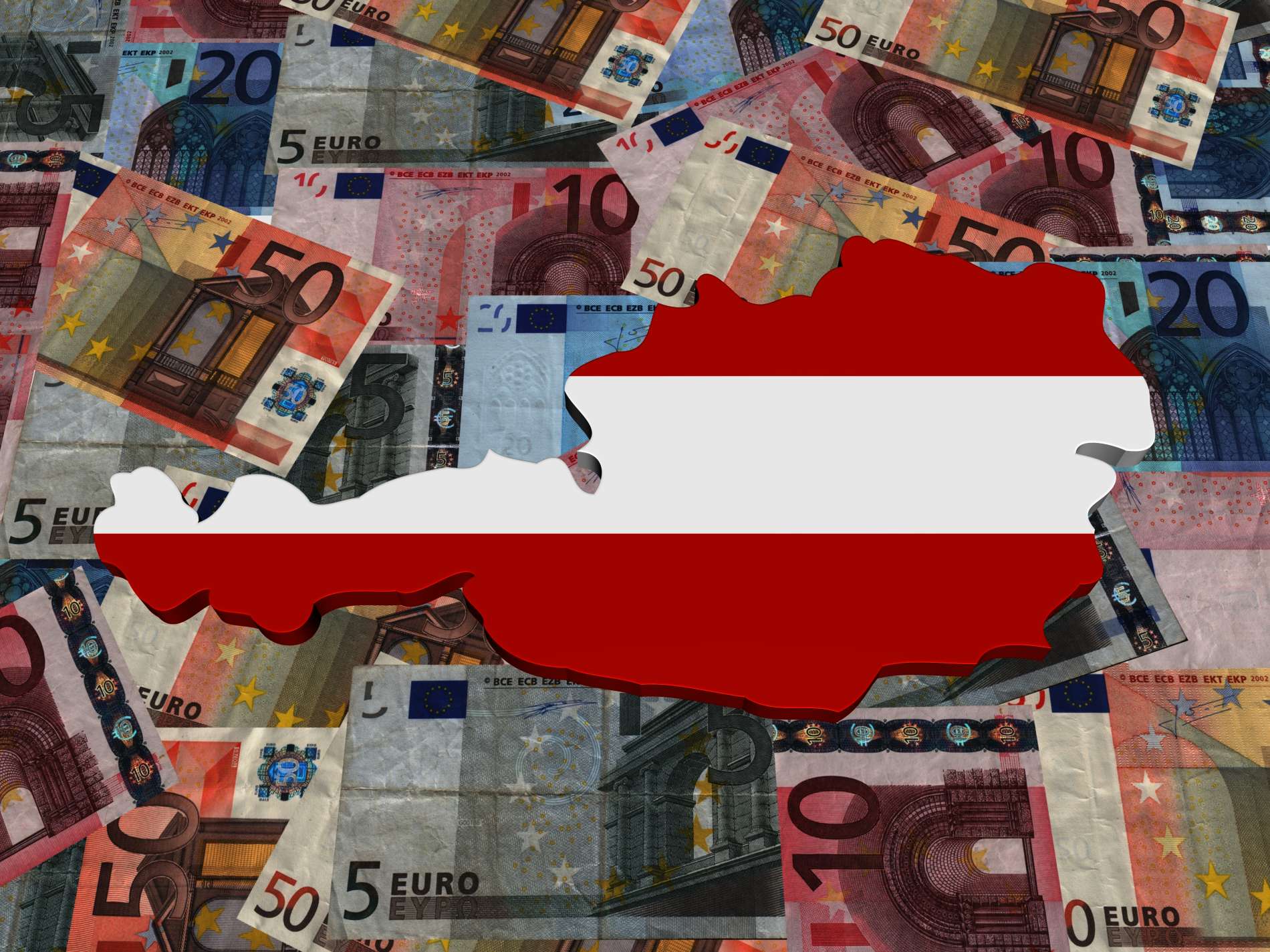 Austria 3d Map flag on euro currency illustration