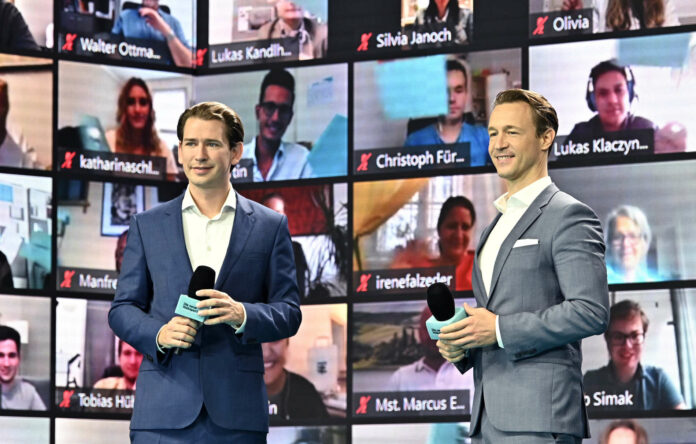 Damit sich Kanzler Sebastian Kurz und ÖVP-Spitzenkadidat Gernot Blümel nicht allzu einsam vorkommen mussten, war auf der Video-Leinwand in ihrem Rücken via Live-Zoom-Schaltung ein Mosaik aus Fans und Unterstützern zu sehen. Zeitgleich startete auch der Wiener FPÖ-Chef Dominik Nepp in den Wahlkampf.