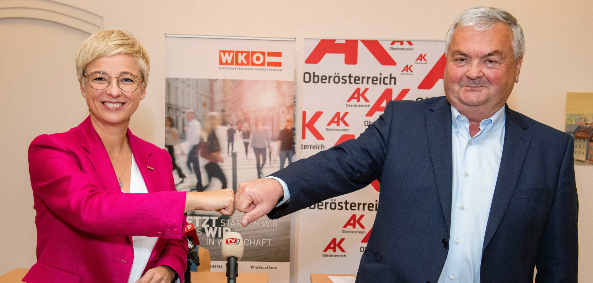 WKOÖ-Präsidentin Doris Hummer und AK-Präsident Johann Kalliauer wollen künftig wieder besser zusammenarbeiten.