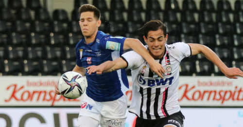 Tabellarisch ließ der FC Blau-Weiß Linz (l./Michael Brandner) alle Konkurrenten hinter sich. Die Juniors OÖ (r./Metehan Altunbas) entwischten aber im OÖ-Derby (1:0).