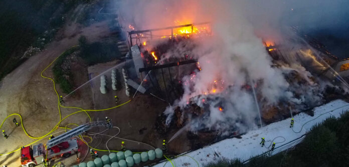 Zwölf Feuerwehren bekämpften gestern früh die Flammen auf dem großen Betriebsgelände eines Ziegenhofes in der Gemeinde Nußbach.