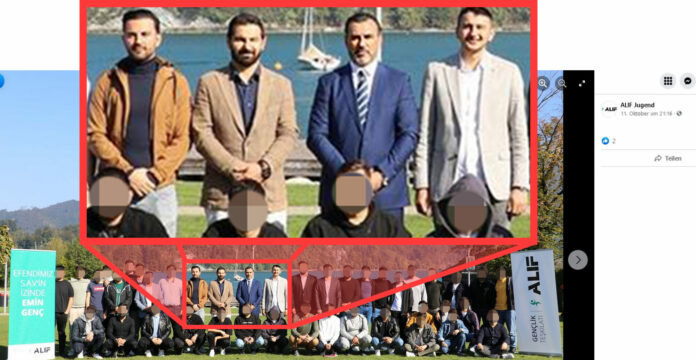 Gruppenfoto mit Islamisten (v. l.): SPÖ-GR Arslan, Turgut Akin, Alif-Chef Koca und SPÖ-GR Cansiz.
