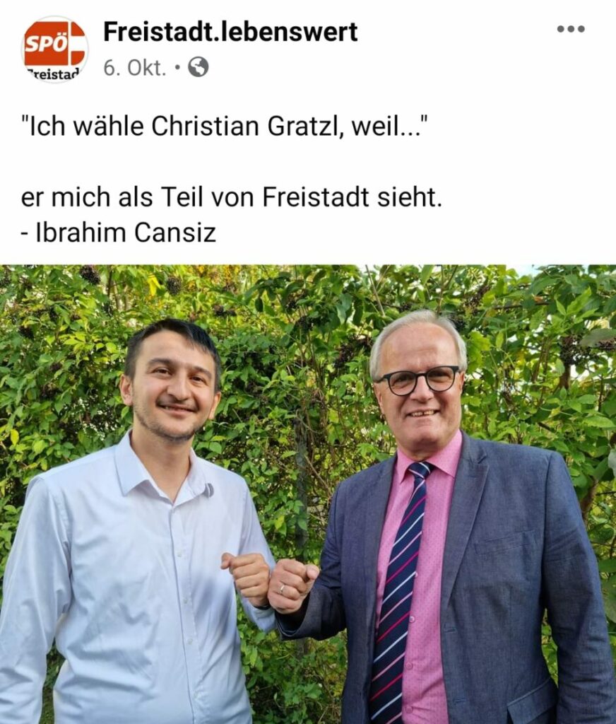 Vorzugsstimmenkaiser und Alif-Jugendchef Cansiz (l.) mit Freistadts künftigem Bürgermeister Gratzl.