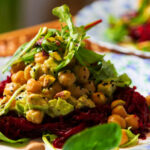 Fresh vegeterian salad on the plates