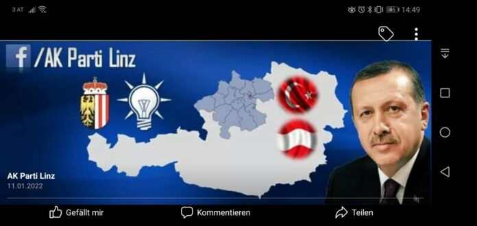 AKP Linz kombiniert auf Facebook ihr Parteilogo (verbotenerweise) mit oö. Landeswappen.