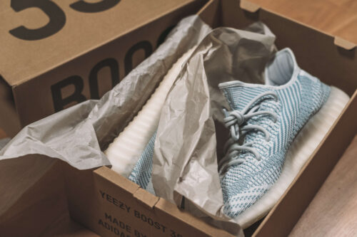 Moscow, Russia - June 2020 : Adidas Yeezy Boost 350 V2 Cloud