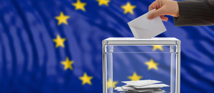 EU elections. Voter on an European Union flag background. 3d