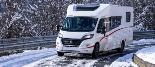 Campervan on a snowy road