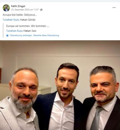 „Europa wir kommen“, postete UID-Sprecher Zingal kürzlich auf Facebook samt einem Foto mit dem Wiener SÖZ-Chef Hakan Gördü (Mitte) und Tunahan Kuzu (r.), Gründer der AKP-nahen niederländischen Denk-Partei.