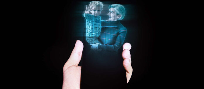 hologram of a child and grandmother displayed on a smartphon