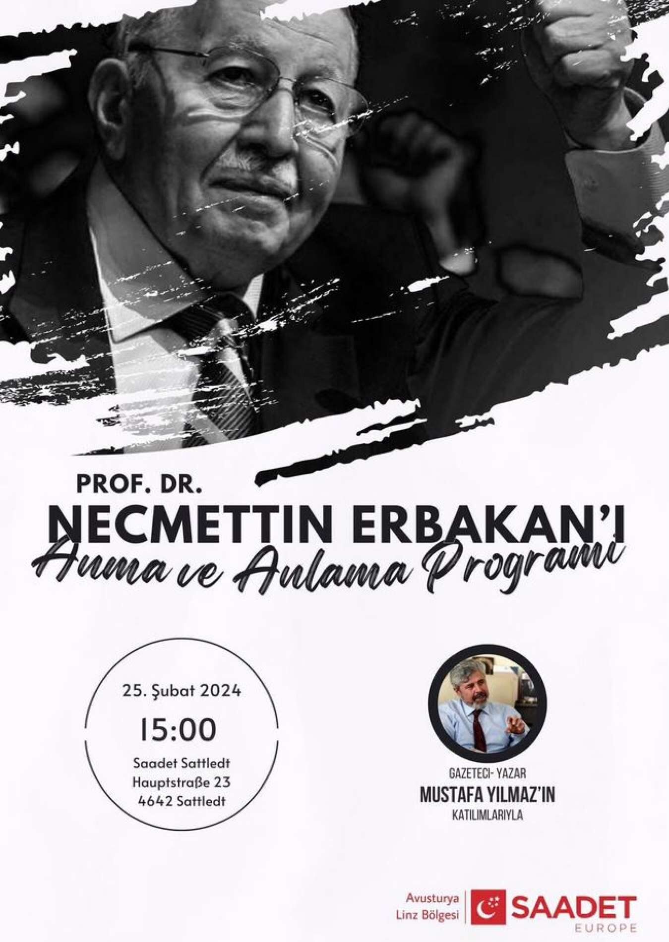 Einladung zum Erbakan-Gedenken des Oberösterreich-Ablegers der türkischen Islamisten-Partei Saadet in Sattledt an diesem Sonntag.