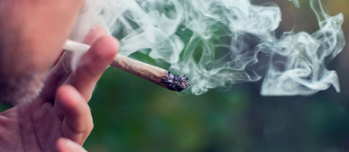 A man smokes a joint. Medical marijuana use and legalization