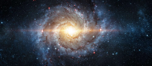 A view from space to a spiral galaxy and stars. Universe fil