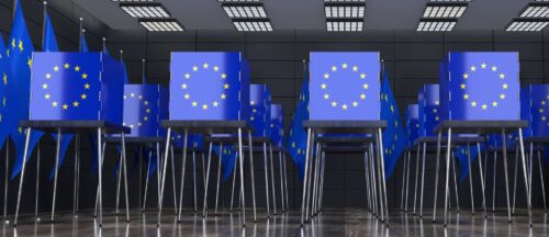 European Union - voting booths with flags - 3D illustration