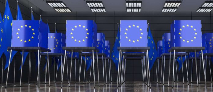 European Union - voting booths with flags - 3D illustration