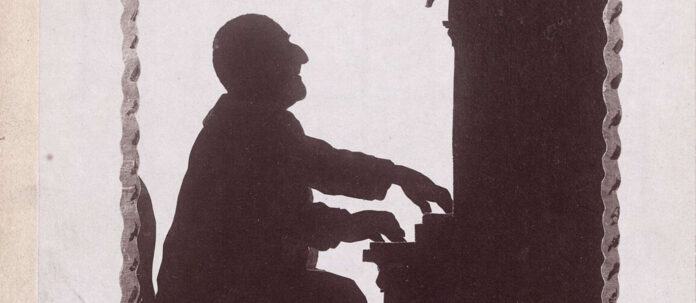 Anton Bruckner an der Orgel. Silhouette von Otto Böhler, ca. 1890 - 1895
