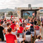 In Linz sorgt die Sandburg für Public Viewing, in etwas kleinerer Dimension als in Wels.