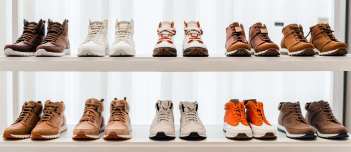 A modern and stylish shoe store featuring a fashionable coll