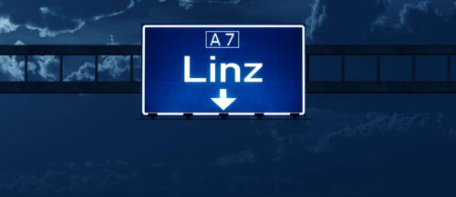 Linz Austria Highway Road Sign at Night