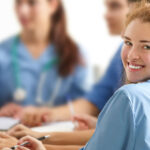 Medical students studying at university indoors