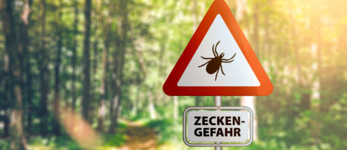 warning sign with text ZECKEN GEFAHR, German for beware of t