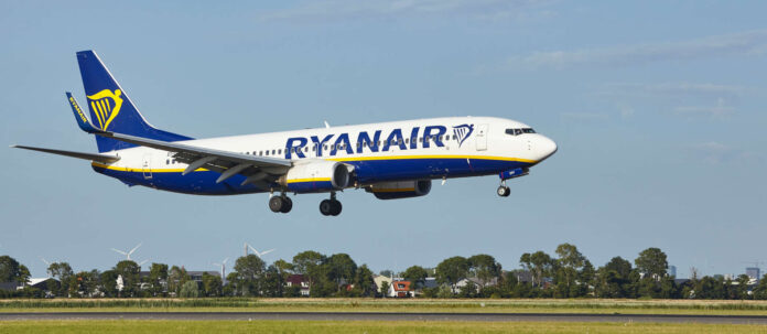 Amsterdam Airport Schiphol - Boeing 737-8AS of Ryanair lands