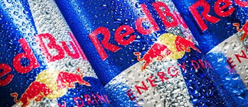 carbonated Red Bull energy drink in aluminum cans